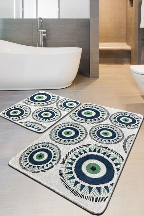 Mijölnir Juego de alfombras de baño Occhio - Gris, Azul oscuro y Verde Mijölnir Juego de alfombras de baño Occhio - Gris, Azul oscuro y Verde